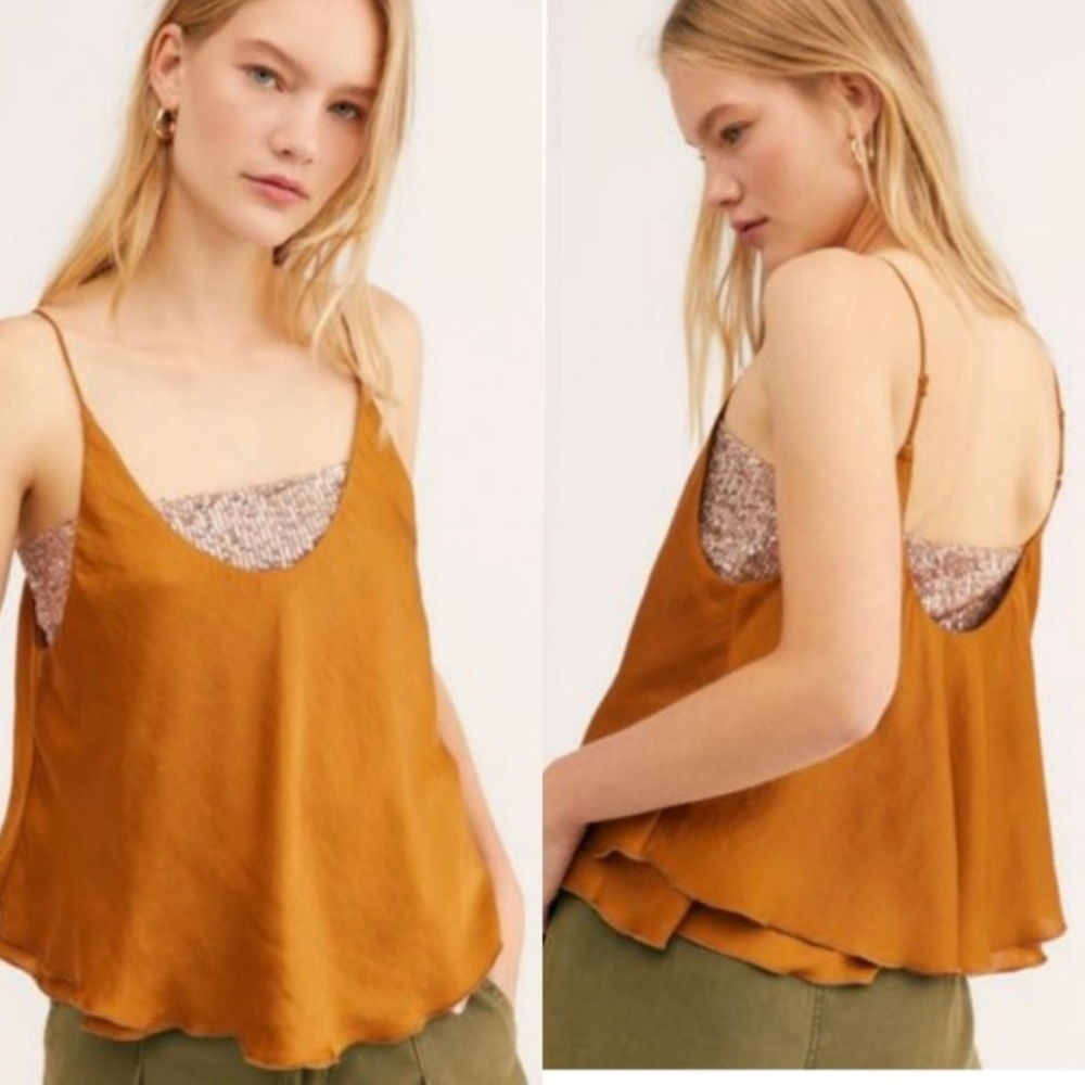 Free People Turn It On Amber Satin Sequin
Cami Top